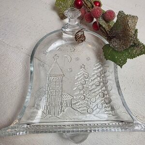 Vintage 1970s Celebrations "Bell of Christmas" Frosted Crystal Plate Church Star